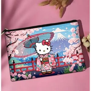 Hello‎ Kitty Japan Style kimono Umbrella Blue Cute Makeup Bag - New